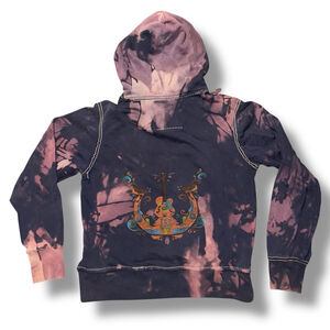 True Religion Hoodie Medium Blue Pink Tie-Dye Guitar Graphic